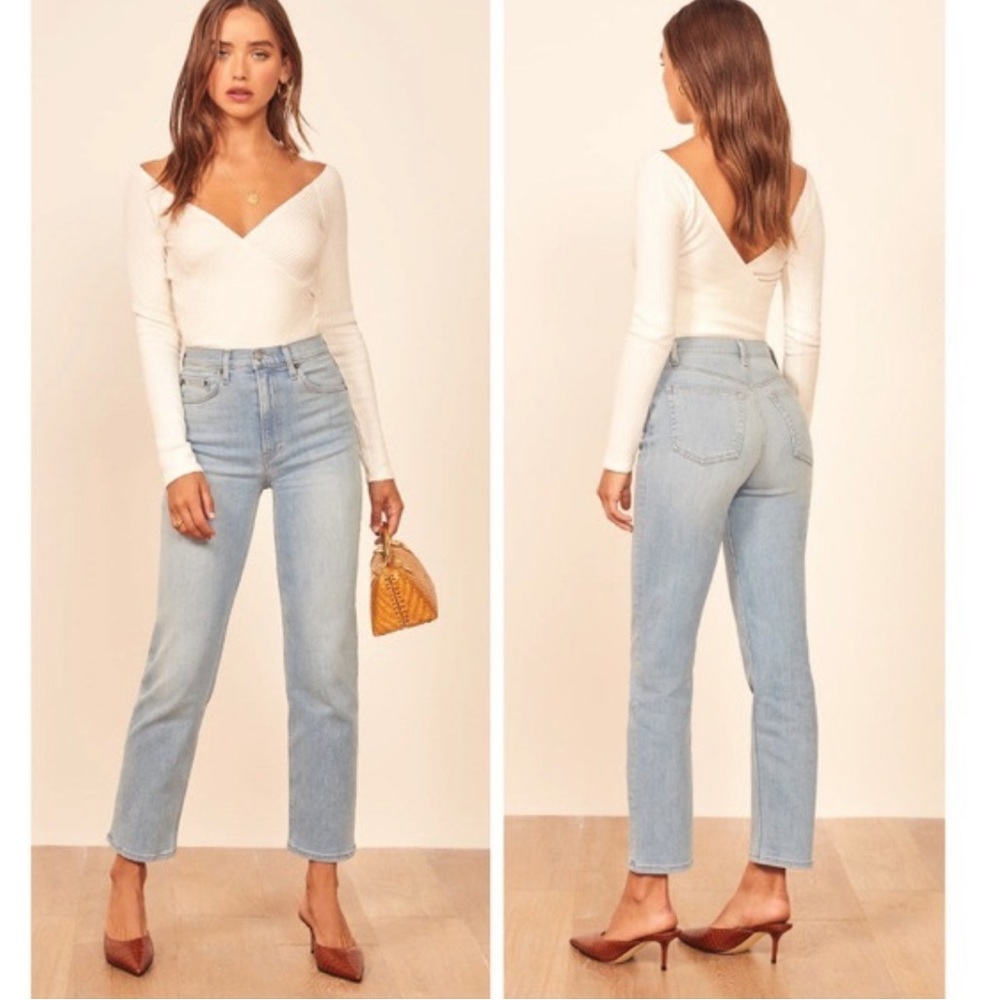 Reformation Light Wash High-Rise Straight Jeans